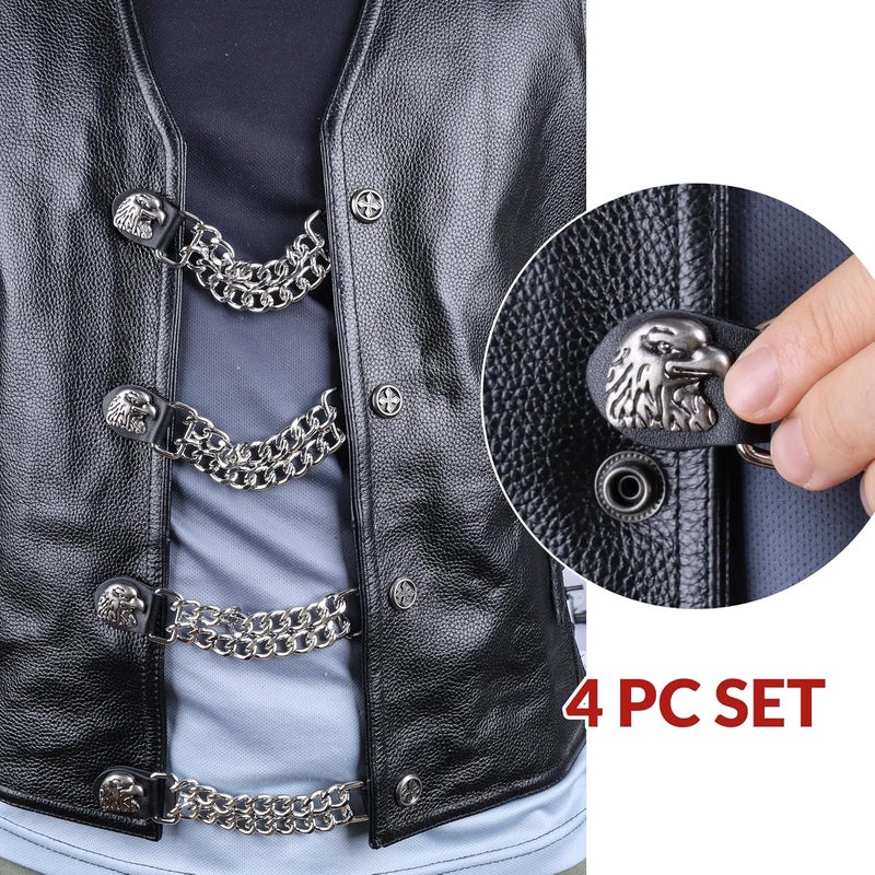 Mirthcos Motorcycle Vest Extenders for Men & Women - 4 PCS Leather Vest Extensions for Biker - Durable Double Chrome Chains - Image 4